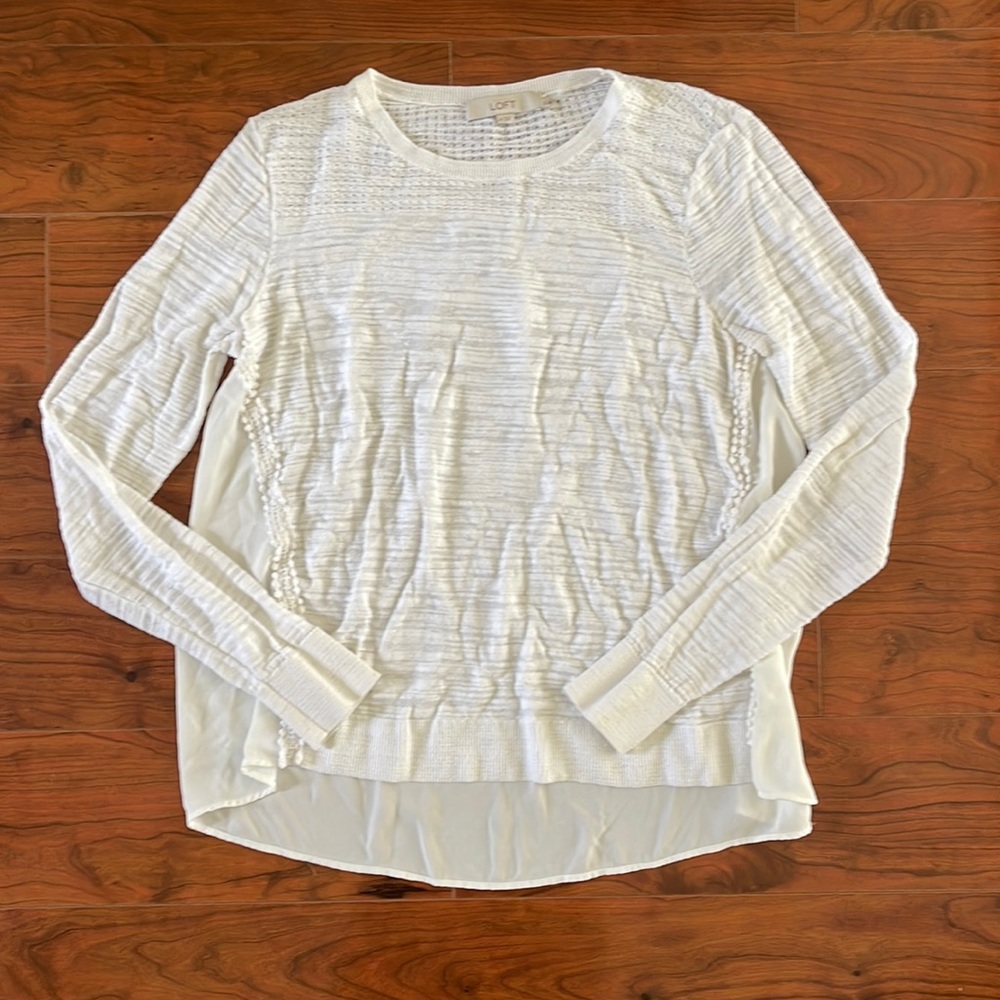 Loft White Long Sleeve Crewneck Blouse Shirt Top